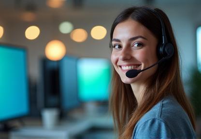 Support technician speaking with a customer via headset