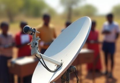 Satellite receiver and rural schoolchildren using devices thanks to internet access